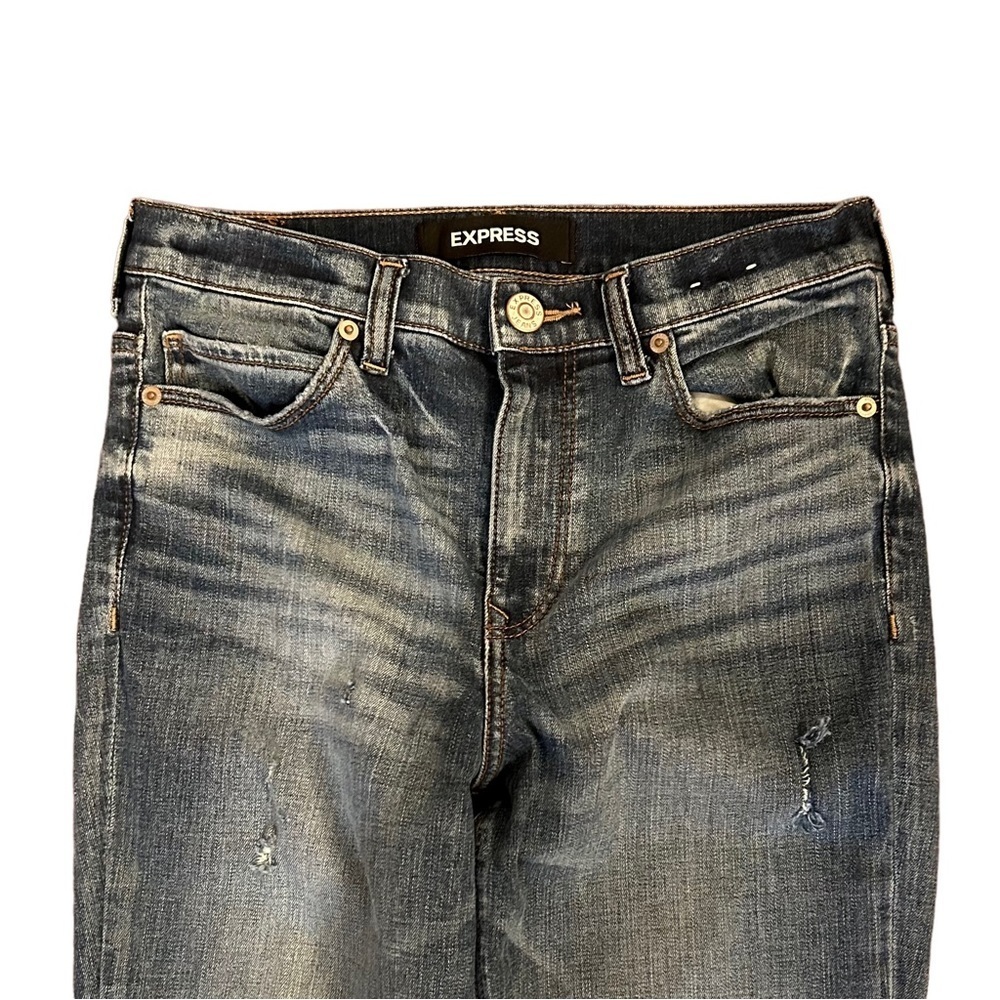 Express Girlfriend High Rise Denim Jeans Women’s SZ 0 in Ripped Medium Wash - Picture 3 of 11